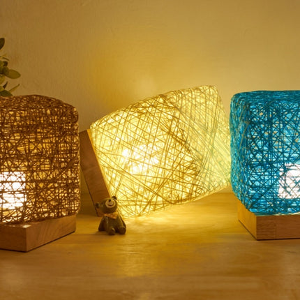 USB Square Sepak Takraw Table Lamp Bedroom Bedside Decorative Light, Spec: Button Switch+Base(Beige)-garmade.com