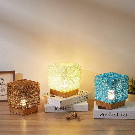 USB Square Sepak Takraw Table Lamp Bedroom Bedside Decorative Light, Spec: Button Switch+Base(Beige)-garmade.com