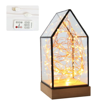 Fireworks Glass Lampshade Wooden Base 100 LEDs Night Light Birthday Christmas Gift, Spec: Remote+Wired Control(Firefly House )-garmade.com