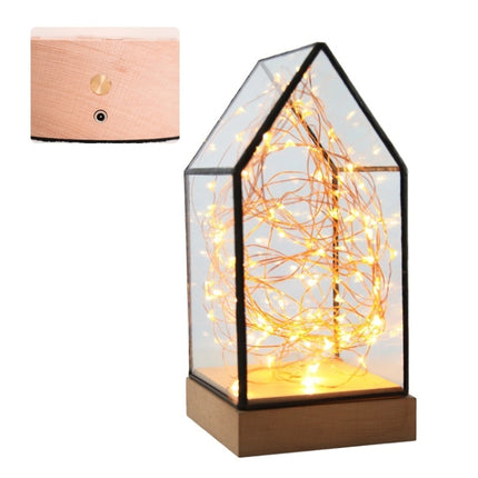 Fireworks Glass Lampshade Wooden Base 100 LEDs Night Light Birthday Christmas Gift, Spec: Touch Switch+Charging(Firefly House )-garmade.com