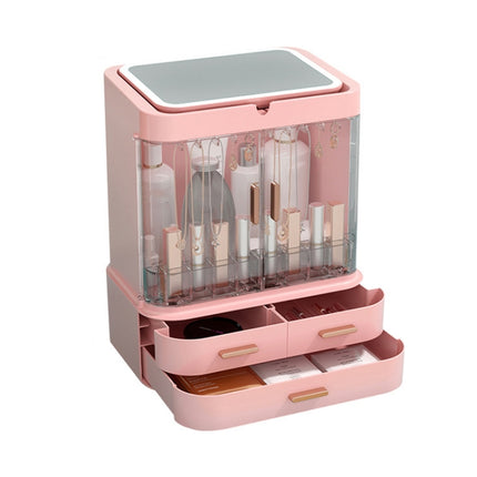 Dust-Proof Drawer Type Cosmetic Storage Box Household Large-Capacity Desktop Lipstick Storage Box, Colour: LED Model Pink-garmade.com