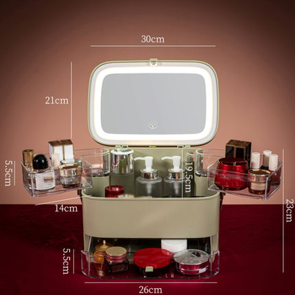 Cosmetic Storage Box Dustproof Skin Care Products Desktop LED With Mirror Shelf, Colour: White Large LED Light Model-garmade.com