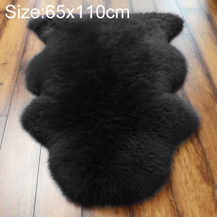 Wool Sofa Cushion Fur Full Whole Sheepskin Carpet Window Decoration Mat, Size: 65x110cm(Black)-garmade.com