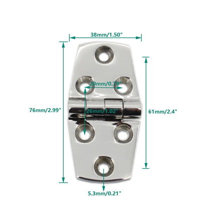 2 PCS 316 Stainless Steel Six-Hole Hinge, Specification: 38x76x4mm-garmade.com