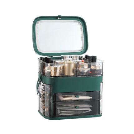 1003 Cosmetic Storage Box Desktop Dust-Proof Skin Care Products Large-Capacity Rack, Specification: Single Mirror Style (Peacock Green)-garmade.com