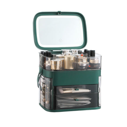1003 LED Mirror Cosmetic Storage Box Desktop Dust-Proof Skin Care Products Large-Capacity Rack, Specification: LED Style (Peacock Green)-garmade.com