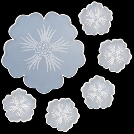 Silicone Flower Cup Pad Mold Set Crystal DIY Mirror Petal Fruit Plate Drop Mold, Specification: 1 Big + 5 Small Flowers Set-garmade.com
