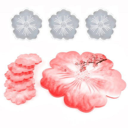 Silicone Flower Cup Pad Mold Set Crystal DIY Mirror Petal Fruit Plate Drop Mold, Specification: 1 Big + 5 Small Flowers Set-garmade.com