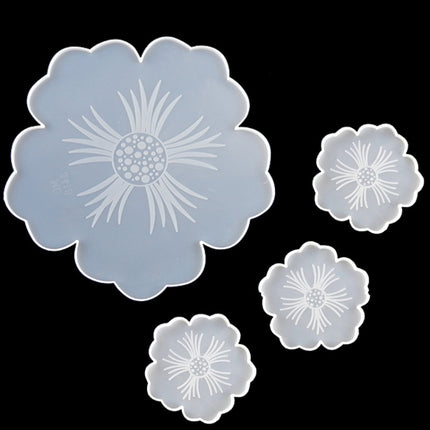 Silicone Flower Cup Pad Mold Set Crystal DIY Mirror Petal Fruit Plate Drop Mold, Specification: 1 Big + 3 Small Flowers Set-garmade.com