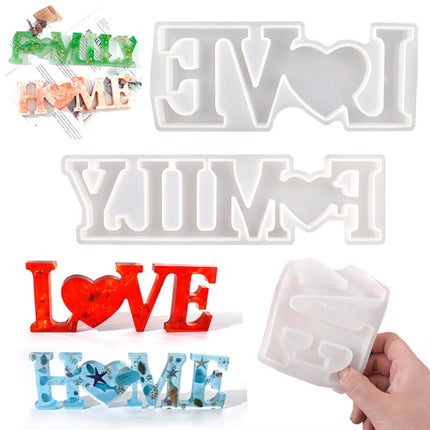 2 PCS DIY Crystal Epoxy Silicone Letter Mold(Positive Letter MD3315_FAMILY Mold)-garmade.com