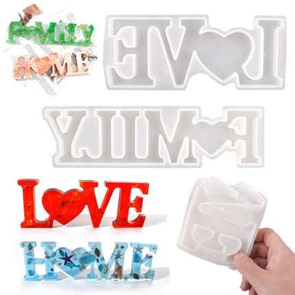 2 PCS DIY Crystal Epoxy Silicone Letter Mold(Anti-letter MD3300_LOVE Mold)-garmade.com