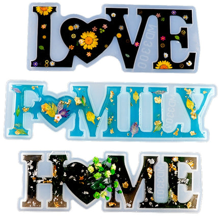 2 PCS DIY Crystal Epoxy Silicone Letter Mold(Positive Letter MD3315_FAMILY Mold)-garmade.com