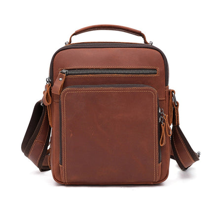 6479 Men Casual Large-Capacity One-Shoulder Messenger Leather Bag(Crazy Horse Texture Red Brown)-garmade.com