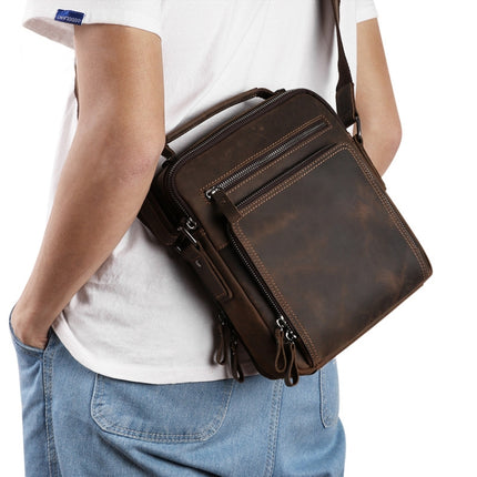 6479 Men Casual Large-Capacity One-Shoulder Messenger Leather Bag(Crazy Horse Texture Dark Brown)-garmade.com