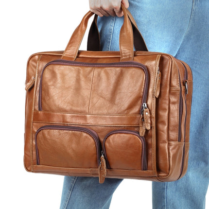 6477 17 Inch Men Laptop Bag Multi-Function Business Briefcase Messenger Bag(Brown)-garmade.com