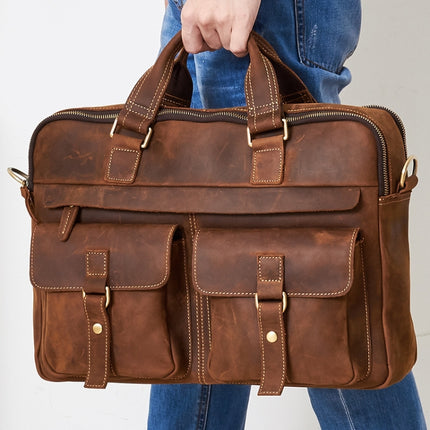 6360 Men Business Briefcase 17 Inch Laptop Computer Messenger Bag(Brown)-garmade.com