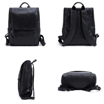 6390 Fashion Casual Men Backpack Cowhide Leather Computer Bag(Black)-garmade.com