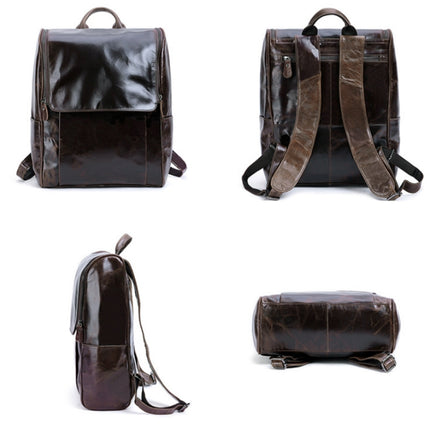 6390 Fashion Casual Men Backpack Cowhide Leather Computer Bag(Brown)-garmade.com