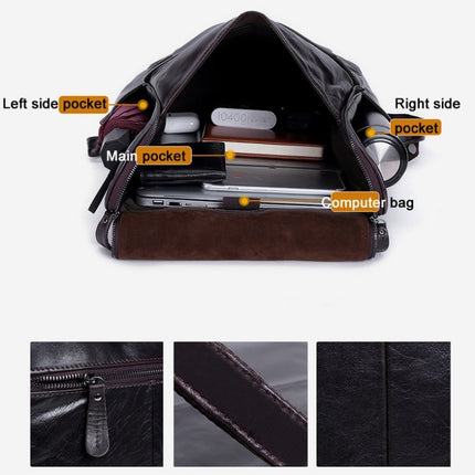 6390 Fashion Casual Men Backpack Cowhide Leather Computer Bag(Black)-garmade.com
