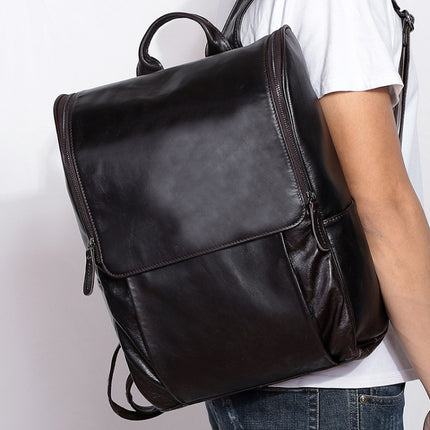 6390 Fashion Casual Men Backpack Cowhide Leather Computer Bag(Brown)-garmade.com