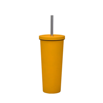 700ml Large Capacity Double Stainless Steel Straw Cup Vacuum Outdoor 304 Insulation Cup Car Water Cup(Khaki)-garmade.com