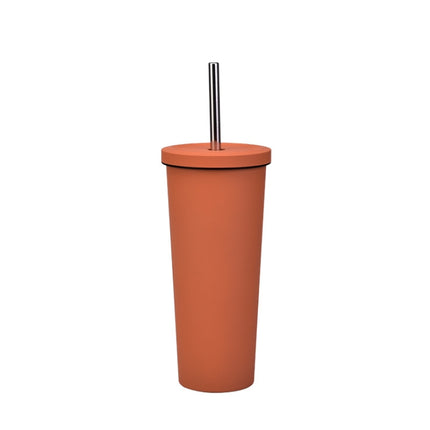 700ml Large Capacity Double Stainless Steel Straw Cup Vacuum Outdoor 304 Insulation Cup Car Water Cup(Cinnabar Orange)-garmade.com