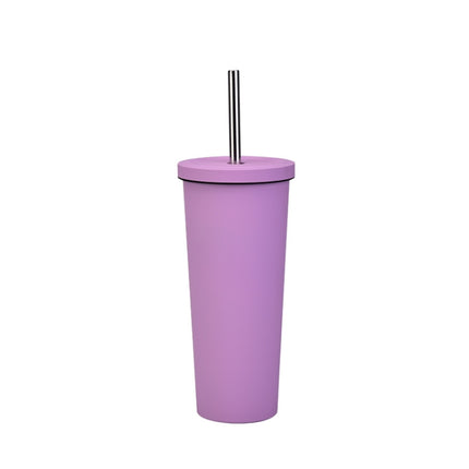 700ml Large Capacity Double Stainless Steel Straw Cup Vacuum Outdoor 304 Insulation Cup Car Water Cup(Lilac Purple)-garmade.com