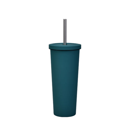 700ml Large Capacity Double Stainless Steel Straw Cup Vacuum Outdoor 304 Insulation Cup Car Water Cup(Glazed Green)-garmade.com