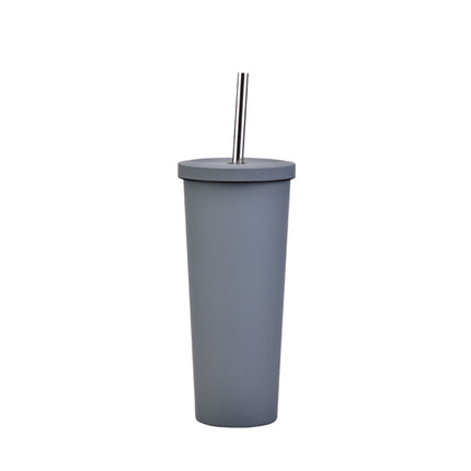 700ml Large Capacity Double Stainless Steel Straw Cup Vacuum Outdoor 304 Insulation Cup Car Water Cup(Dark Gray)-garmade.com