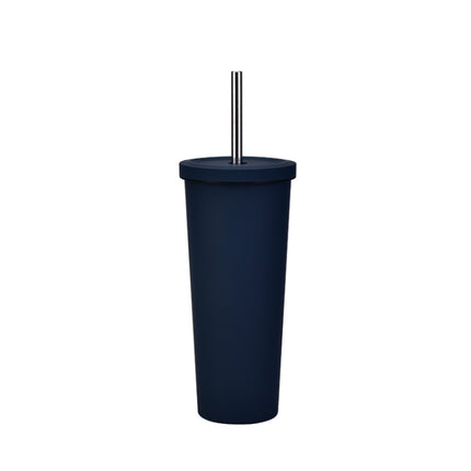 700ml Large Capacity Double Stainless Steel Straw Cup Vacuum Outdoor 304 Insulation Cup Car Water Cup(Indigo)-garmade.com