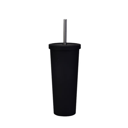 700ml Large Capacity Double Stainless Steel Straw Cup Vacuum Outdoor 304 Insulation Cup Car Water Cup(Ink Black)-garmade.com