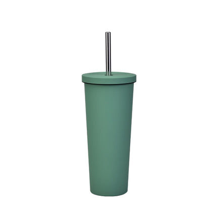 700ml Large Capacity Double Stainless Steel Straw Cup Vacuum Outdoor 304 Insulation Cup Car Water Cup(Gray Green)-garmade.com