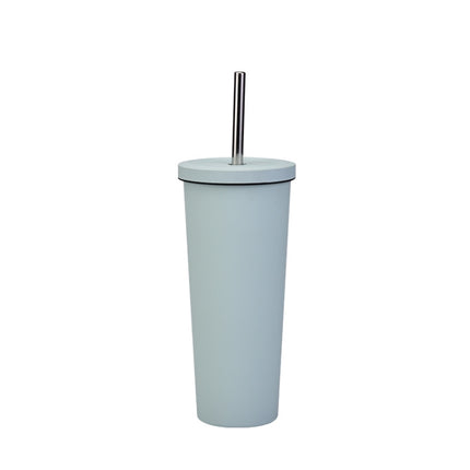 700ml Large Capacity Double Stainless Steel Straw Cup Vacuum Outdoor 304 Insulation Cup Car Water Cup(Green White)-garmade.com