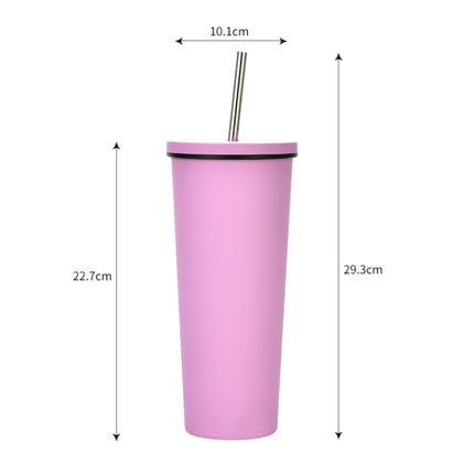 700ml Large Capacity Double Stainless Steel Straw Cup Vacuum Outdoor 304 Insulation Cup Car Water Cup(Lake Blue)-garmade.com