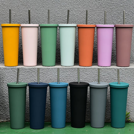 700ml Large Capacity Double Stainless Steel Straw Cup Vacuum Outdoor 304 Insulation Cup Car Water Cup(Cinnabar Orange)-garmade.com