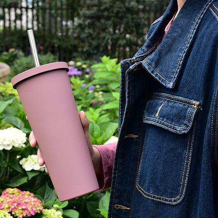 700ml Large Capacity Double Stainless Steel Straw Cup Vacuum Outdoor 304 Insulation Cup Car Water Cup(Pink)-garmade.com