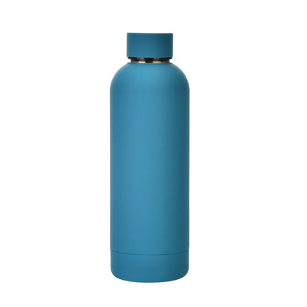 Stainless Steel Outdoor Matte Water Bottle Portable Sports Water Cup Rubber Paint Insulation Cup(Lake Blue)-garmade.com