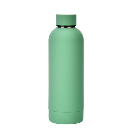Stainless Steel Outdoor Matte Water Bottle Portable Sports Water Cup Rubber Paint Insulation Cup(Gray Green)-garmade.com