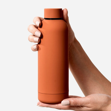 Stainless Steel Outdoor Matte Water Bottle Portable Sports Water Cup Rubber Paint Insulation Cup(Cinnabar Orange)-garmade.com
