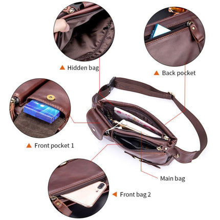 BULL CAPTAIN 020 Men Small Mobile Phone Waist Bag Crossbody Multi-Function Chest Bag(Brown)-garmade.com