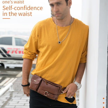 BULL CAPTAIN 020 Men Small Mobile Phone Waist Bag Crossbody Multi-Function Chest Bag(Brown)-garmade.com