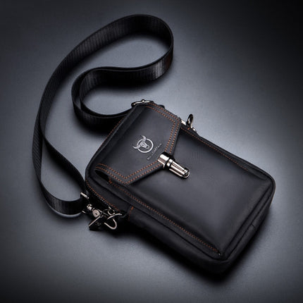 BULL CAPTAIN 076 Retro Leather Mobile Phone Waist Bag Men Leather Messenger Bag(Black)-garmade.com