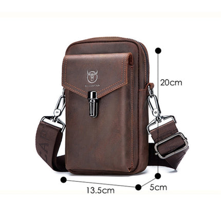 BULL CAPTAIN 076 Retro Leather Mobile Phone Waist Bag Men Leather Messenger Bag(Black)-garmade.com