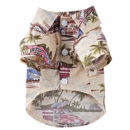 2 PCS Pet Beach Shirt Dog Print Spring And Summer Clothes, Size: S(Beige)-garmade.com