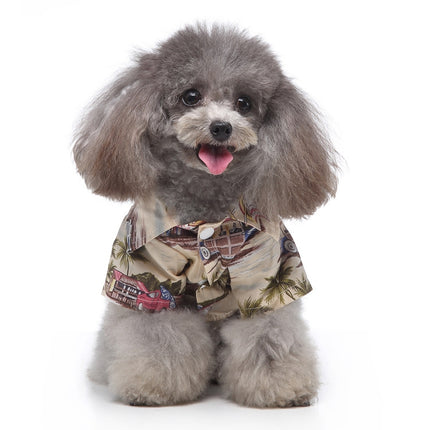 2 PCS Pet Beach Shirt Dog Print Spring And Summer Clothes, Size: S(Beige)-garmade.com