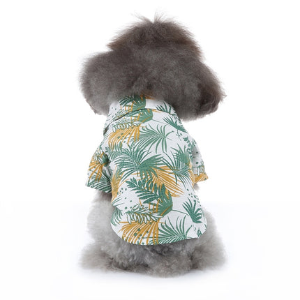 2 PCS Pet Beach Shirt Dog Print Spring And Summer Clothes, Size: S(Yellow White)-garmade.com