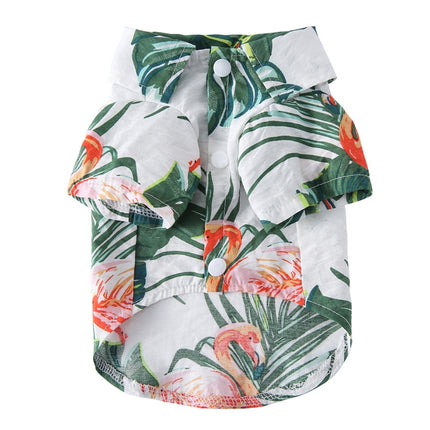 2 PCS Pet Beach Shirt Dog Print Spring And Summer Clothes, Size: M(Green White)-garmade.com