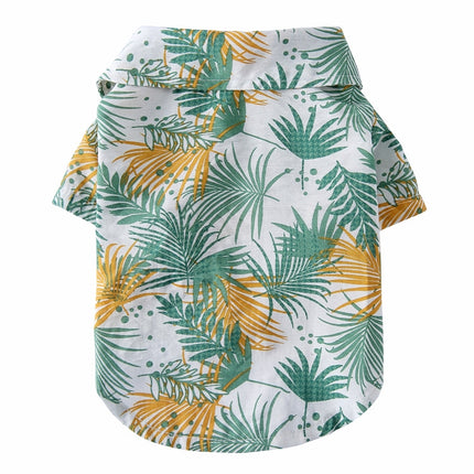2 PCS Pet Beach Shirt Dog Print Spring And Summer Clothes, Size: L(Yellow White)-garmade.com