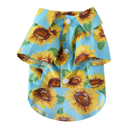 2 PCS Pet Beach Shirt Dog Print Spring And Summer Clothes, Size: L(Yellow Blue)-garmade.com