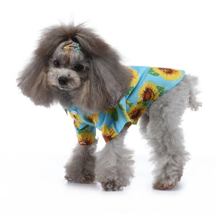 2 PCS Pet Beach Shirt Dog Print Spring And Summer Clothes, Size: L(Yellow Blue)-garmade.com